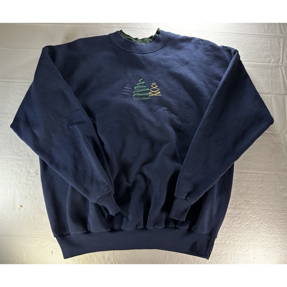 VTG M&C Sportswear Christmas Sweater Womens XL Navy Embroidered Grandmacore Crew